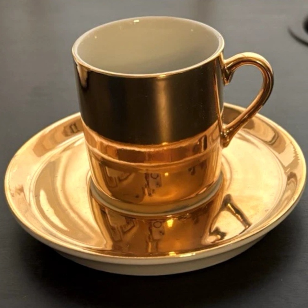 Vtg Neiman Marcus Gold Gilded Porcelain Espresso Demitasse Cups Saucers Set 4